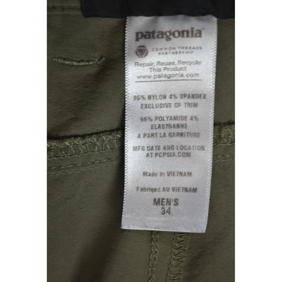 Patagonia Pants Mens 34 Green Nylon Spandex Outdoor‎ Hiking Cargo Zip Pocket - Picture 13 of 16